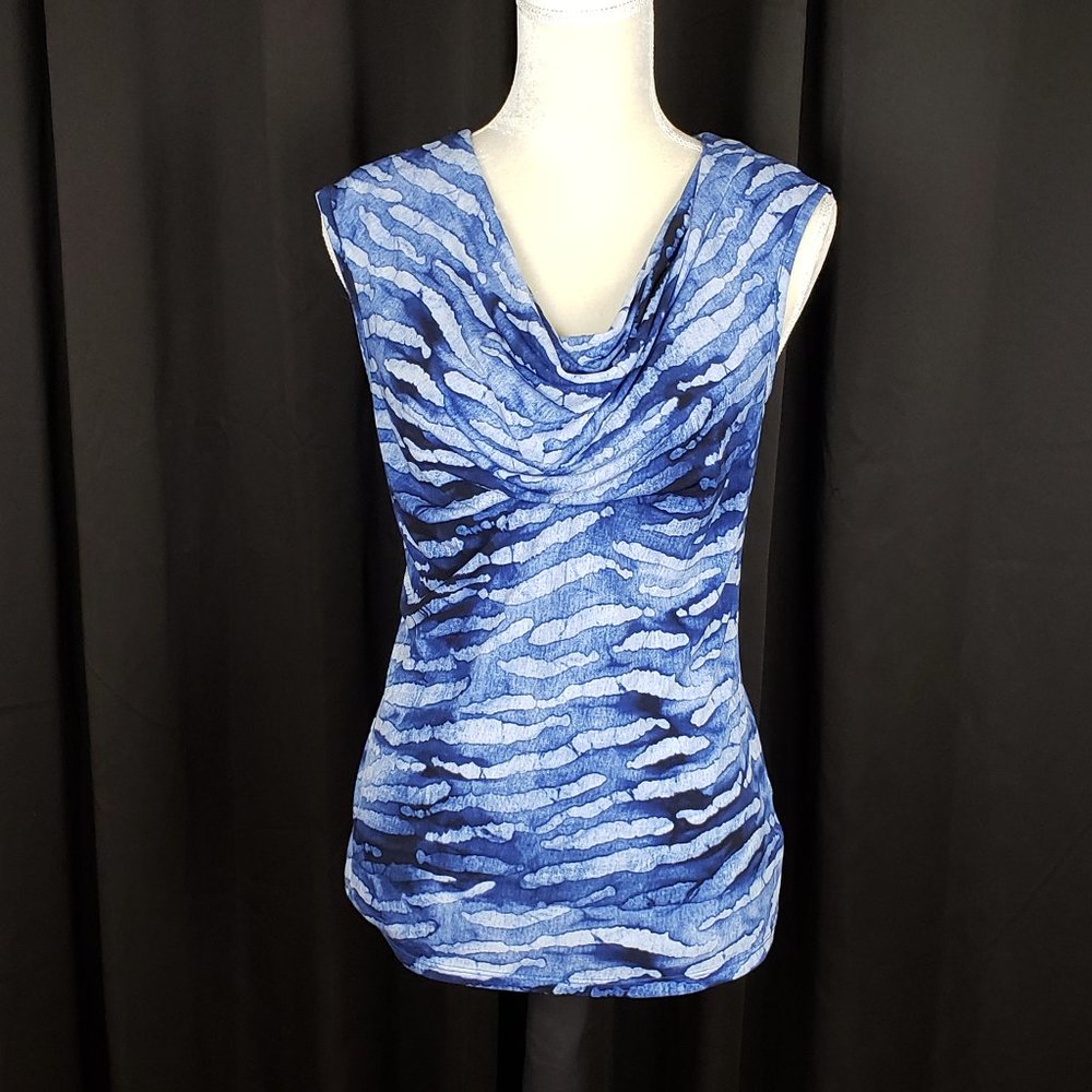 Michael Kors Blue & White Career Shell Work Blouse
